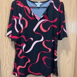 Liz Claiborne Black and Red Abstract Blouse